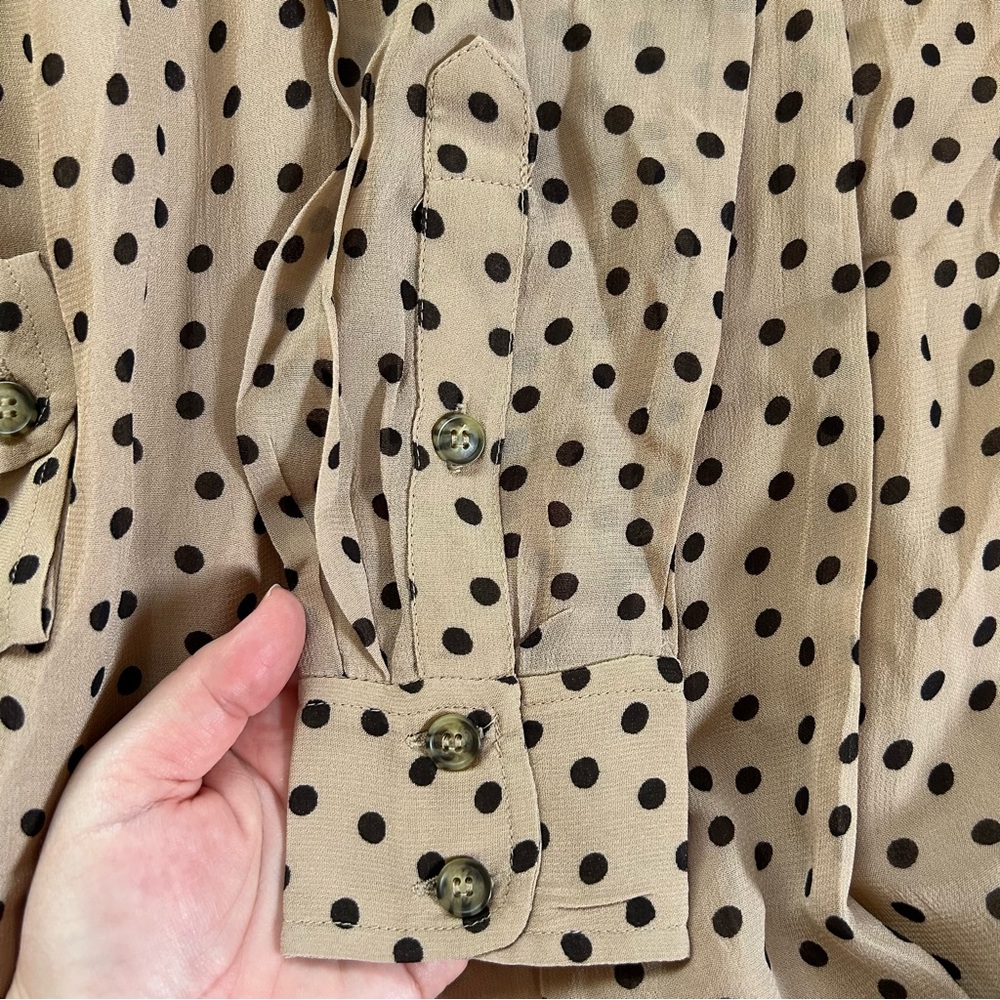 GANNI Neutral Polka Dot Georgette Midi Dress Long Sleeve Scandi Style EU 32/US 0 - Picture 9 of 16
